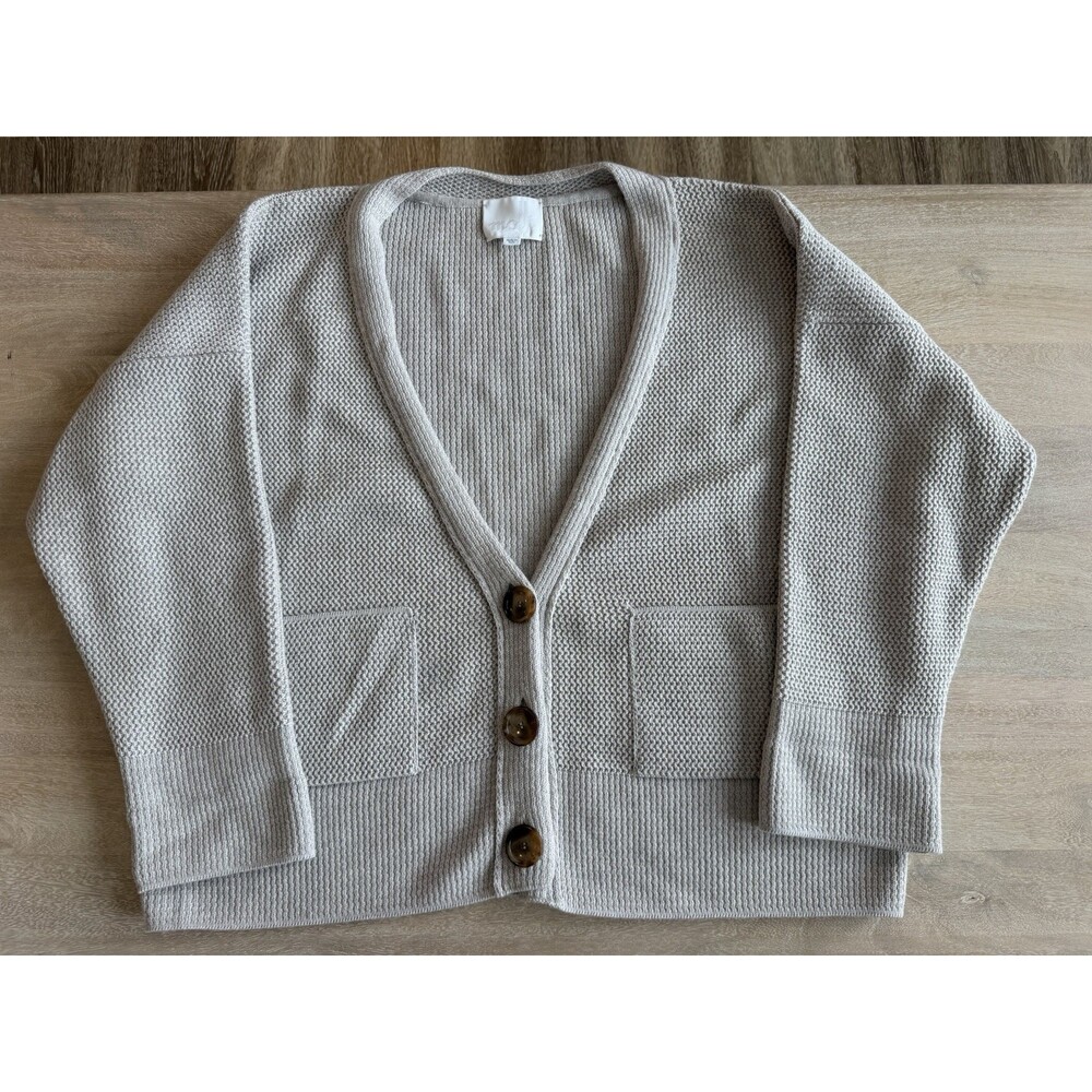 Molli Italy 100% Wool Chunky Knit Cardigan Sweater in Tan Size Large